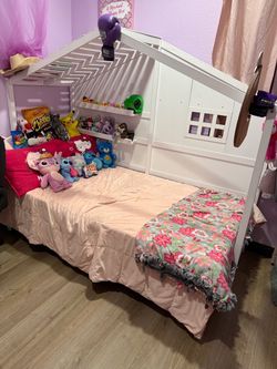 White Bed Frame with Shelves
