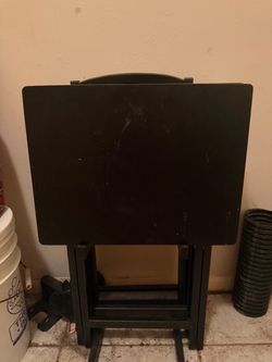 Set of 4 Black Folding TV Tray Tables with Stand