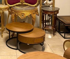 Round Nesting Coffee Table Set with Drawer