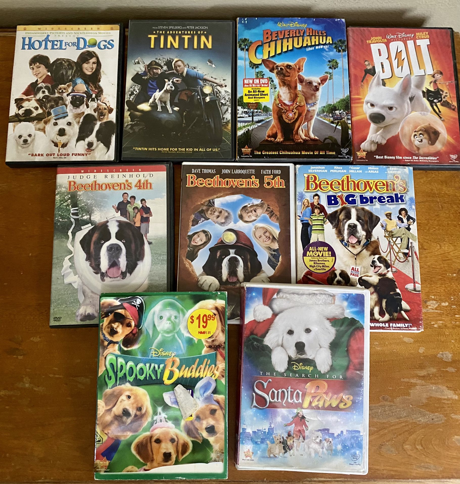 Lot of 9 DVDs Kids Movies Hotel For Dogs Beethoven Bolt BH Chihuahua TinTin