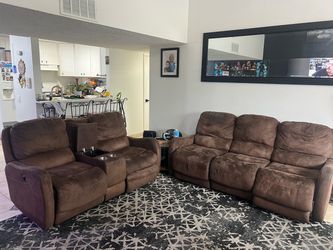 🛋️ Brown Reclining Living Room Set – Good Condition