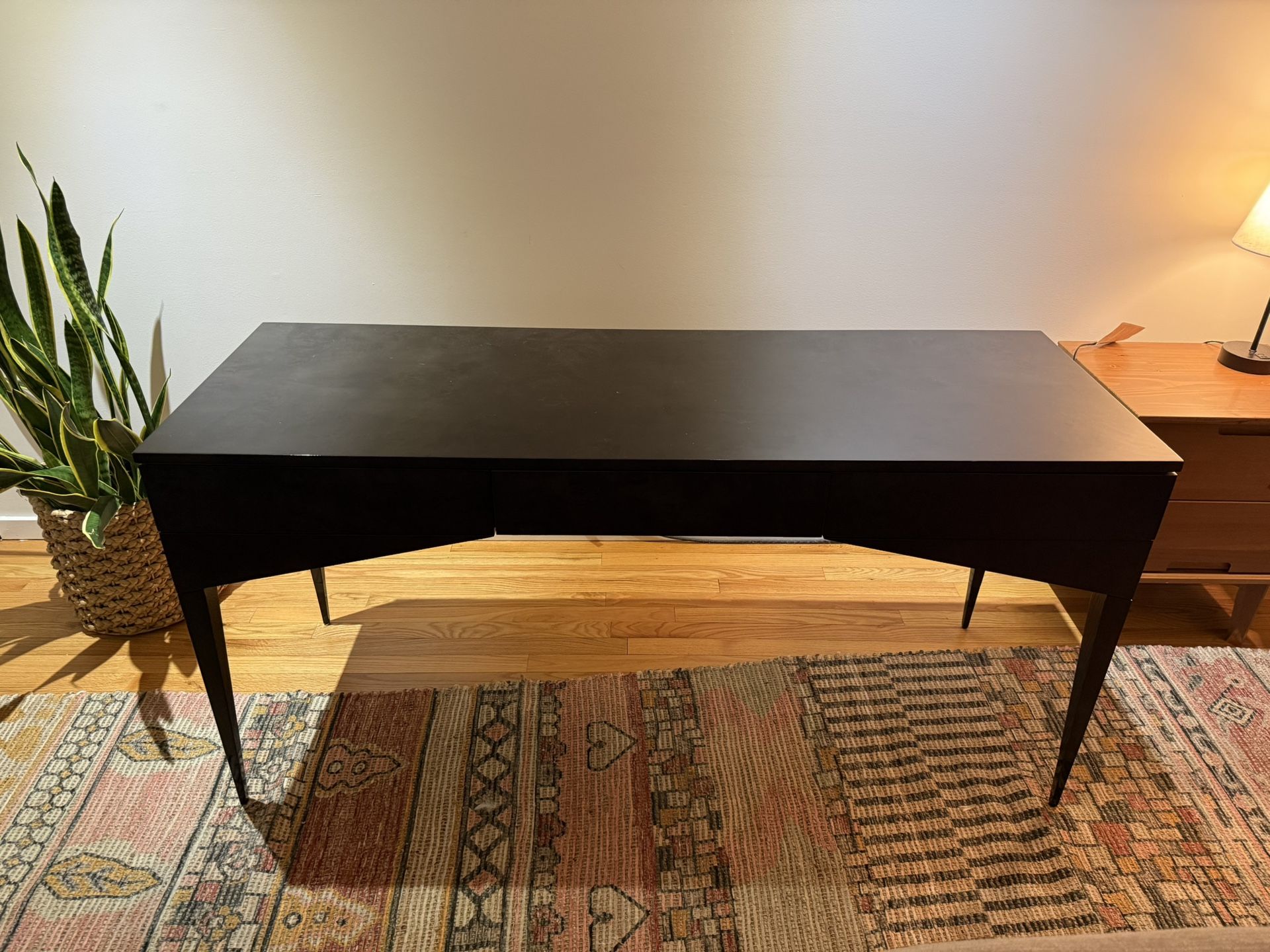 CB2 Black Spillo Desk - Burled Wood