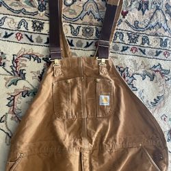 Vtg Carhartt Duck Double Knee Red Quilted Lined 52x32Overall Bib