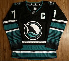 Stitched San Jose Sharks Celebrini jersey C Captain patch small medium large XL 2X 3X black Cali Fin