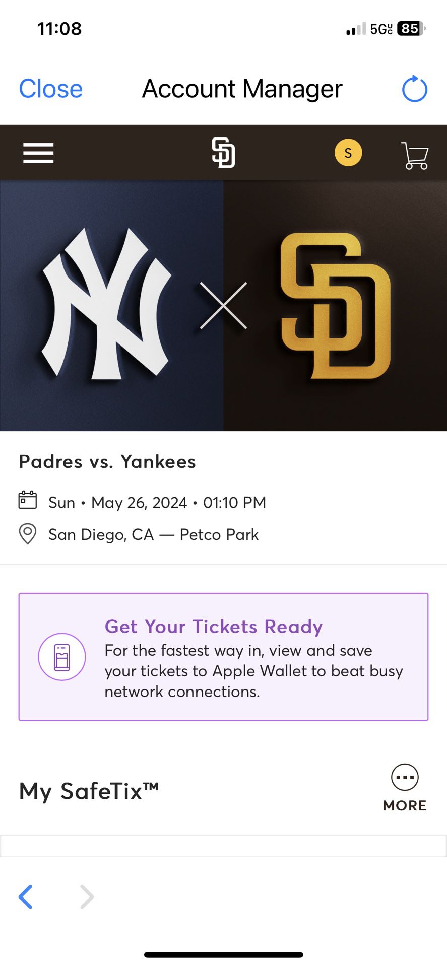 Yankee V.Padres  ONE TICKET 45
