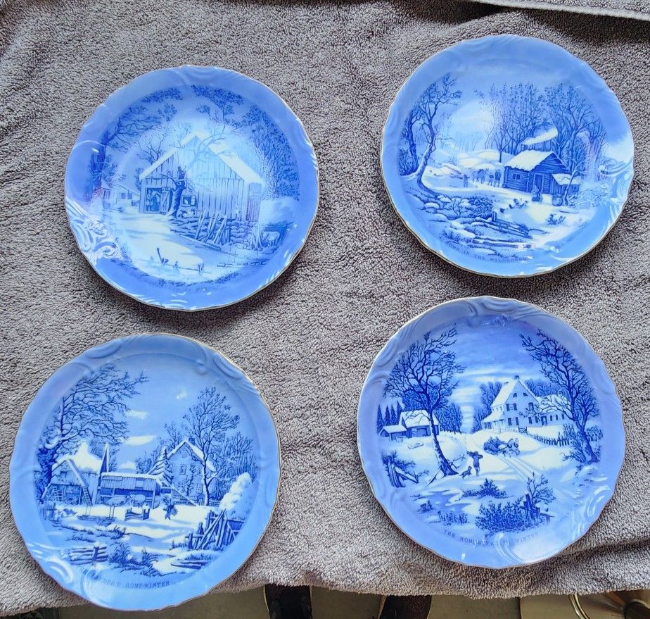 4 Currier & Ives Vintage Plates