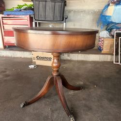 Antique Center Round Table With Leather Top 