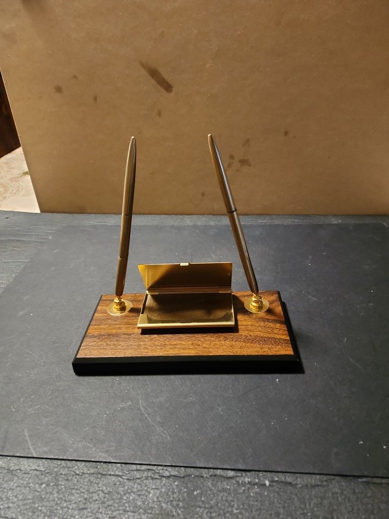 Vintage Pen Set Wooden And Brass