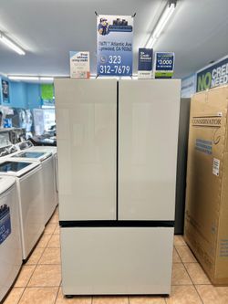Samsung Bespoke 30 cu. ft. Standard Depth 3-Door French Door Smart Refrigerator in White Glass with Autofill Water Pitcher