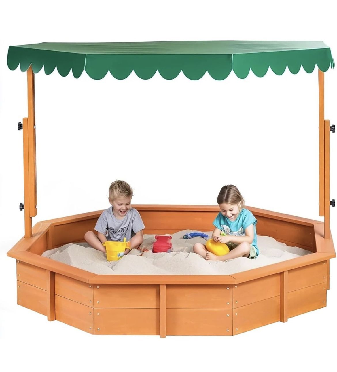 Sandbox with Lid Wood Toddler Sand Boxes with Canopy for Backyard Garden Octagonal Sandbox with Cover Outdoor Playhouse with Adjustable Lid for Aged 3