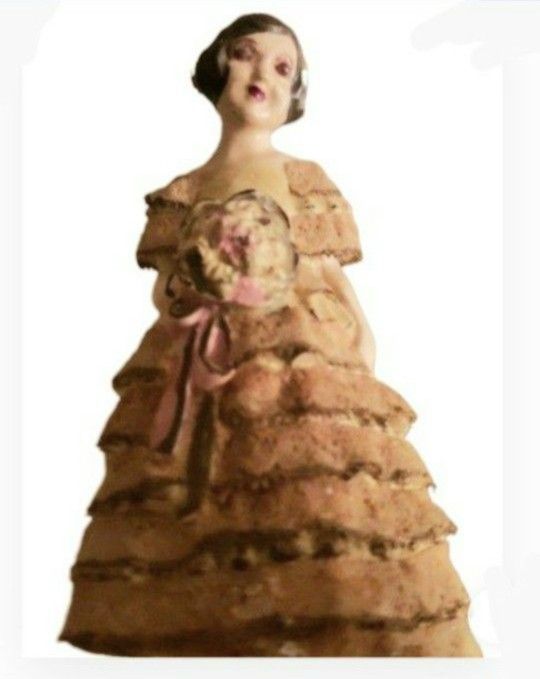 Antique 1930's Art Deco Style Doll with Stiffened Lace and Hand Painted 5" Inches Rare Beautiful!
