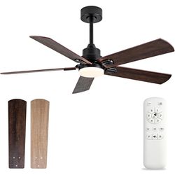 Ceiling Fans with Lights, 52 Inch Ceiling Fan with Remote, Modern Ceiling Fan for Bedroom Living Room, Black Ceiling Fan Lights for Outdoor Indoor and