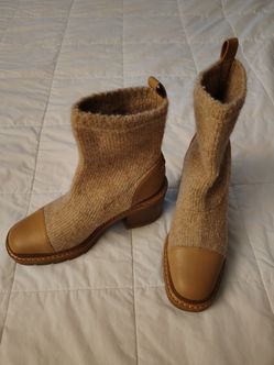Sam Edelman Rozanna Wool Alpaca Knit Ankle Boots Tan Size 8