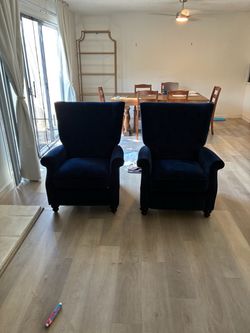 Pair of Navy Blue Wingback Accent Chairs