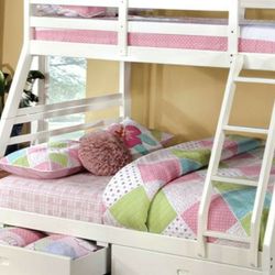 BUNK BED Twin Over Full White Free Drawers Free Mattress