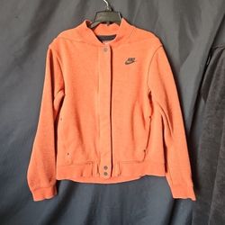 Nike Tech Women's Fleece Heather Orange Black Zip Destroyer Bomber Jacket Sz S