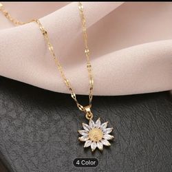 Stainless Steel Sunflower Pendant Necklace For Men Zircon Jewelry Gifts