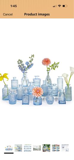 UPMIND 16pcs Glass Bud Vase Set, Small Blue Flower Vases for Centerpieces in Bulk, Mini Vintage Vase for Wedding, Home Decor, Table Decoration