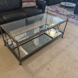 Antique Brass And Glass Coffee Table 