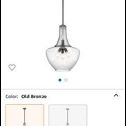 Kichler Everly 27.5" 3 Light Bell Pendant Clear Seeded Glass Olde Bronze MSRP $650  Description The Everly 27.5" three light bell shaped pendant comes
