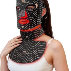 Red Light Therapy Mask for Face & Neck – 4 Light Modes with 850nm NIR, Red, Yellow & Blue LED Light Therapy, 2600mAh Rechargeable LED Face Mask for An