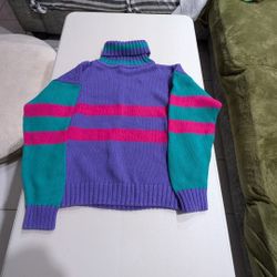 VTG 90s Eddied Bauer Cotton Colorblock Turtleneck Sweater Purple / Women’s Small