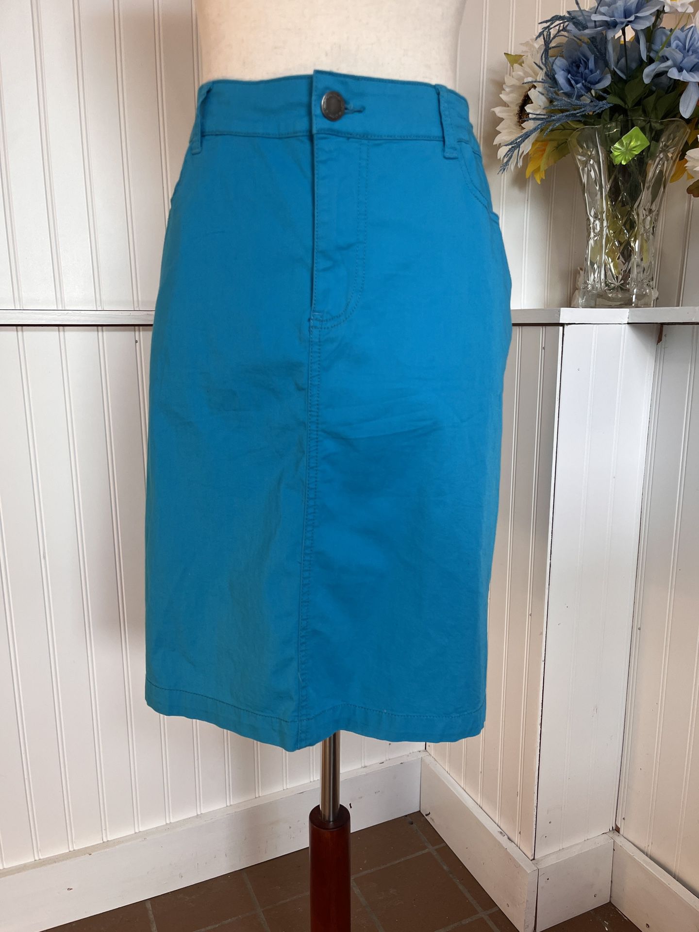 Blue Pencil Skirt, back slit.