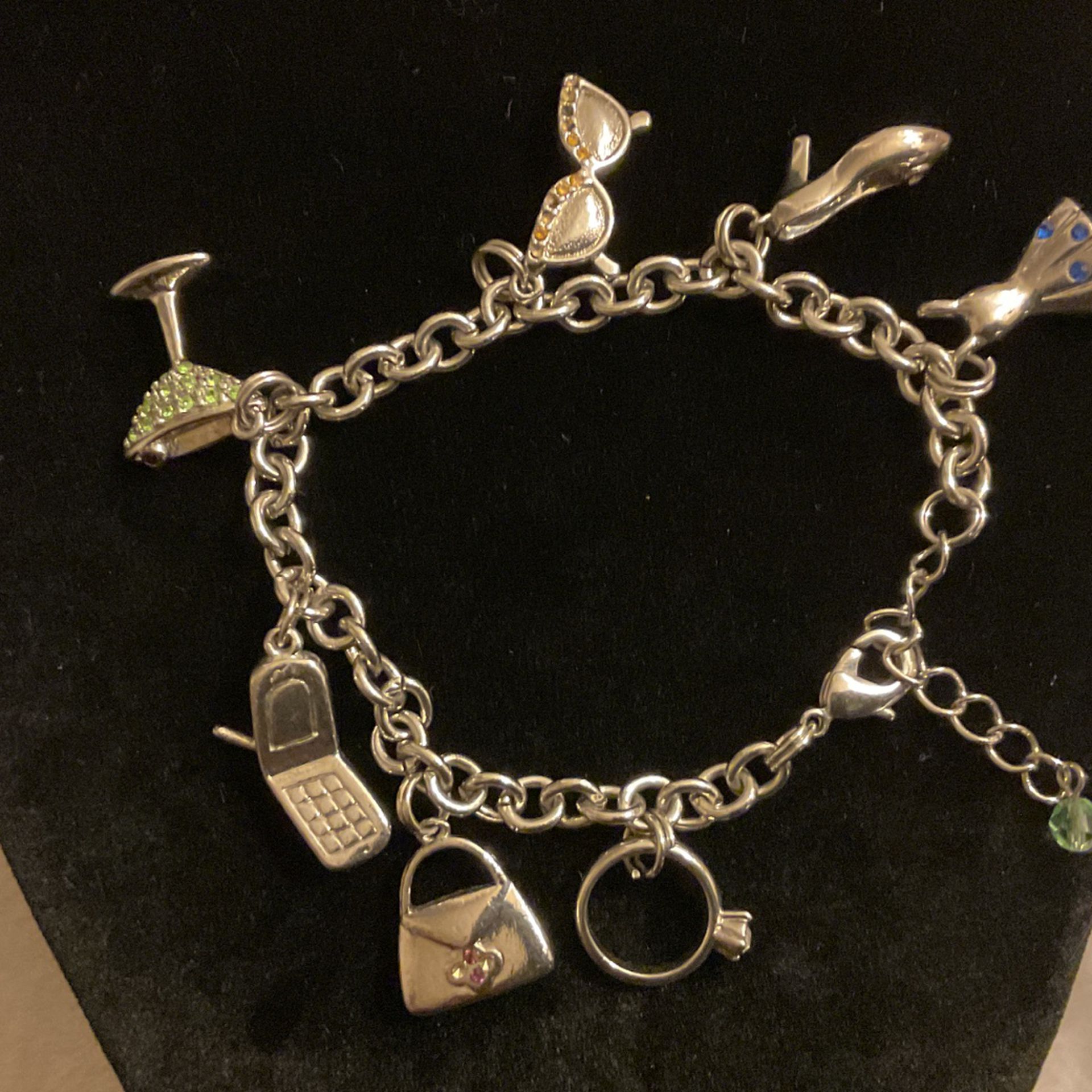 Silver Charm Bracelet With 7 Charms