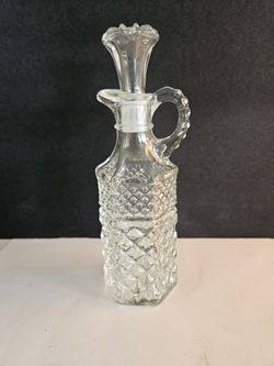 Vintage Anchor Hocking Wexford Clear Glass Cut Cruet With Stopper 