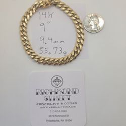 14k Gold 9" Miami Cuban Link Bracelet
