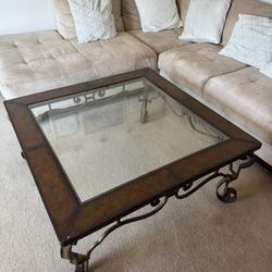 Thomasville Leather, Iron& Glass Top Coffee Table 