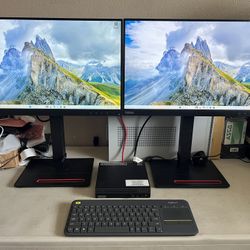 LENOVO THINKCENTRE SETUP (2) FHD DUAL MONITORS/AMD RYZEN/3.60Ghz/SSD/HDD/16GB/WIN 11 PRO/KEYBOARD/MOUSE/WIFI/COMPUTER DESKTOP PC