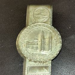 FINE ALPACA Silver Vintage Sta Prisca Money Clip, Stamped Mexico Aztec design