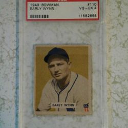 EARLY WYNN ROOKIE CARD. 1949 Bowman card #110 PSA GRADED EX 4.