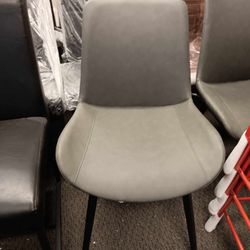 [Set of 2] Dining Chairs Set of 2 Faux Leather Mid Century Kitchen Chairs with Metal Legs for Dining Room Kitchen, Grey