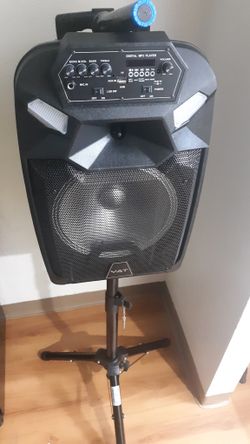 12" bluetooth speaker DJ karaoke style comes with wireless microphone and stand (Lights)
