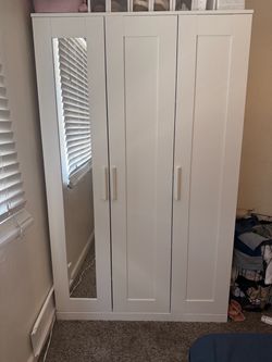 IKEA White 3-Door Wardrobe with Mirror