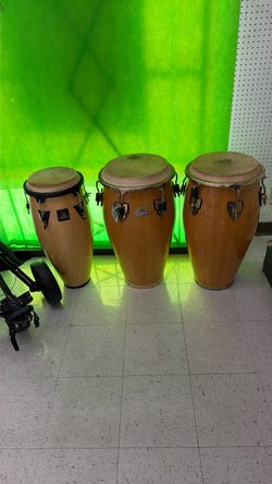 Set of 3 Conga Drums Natural Wood