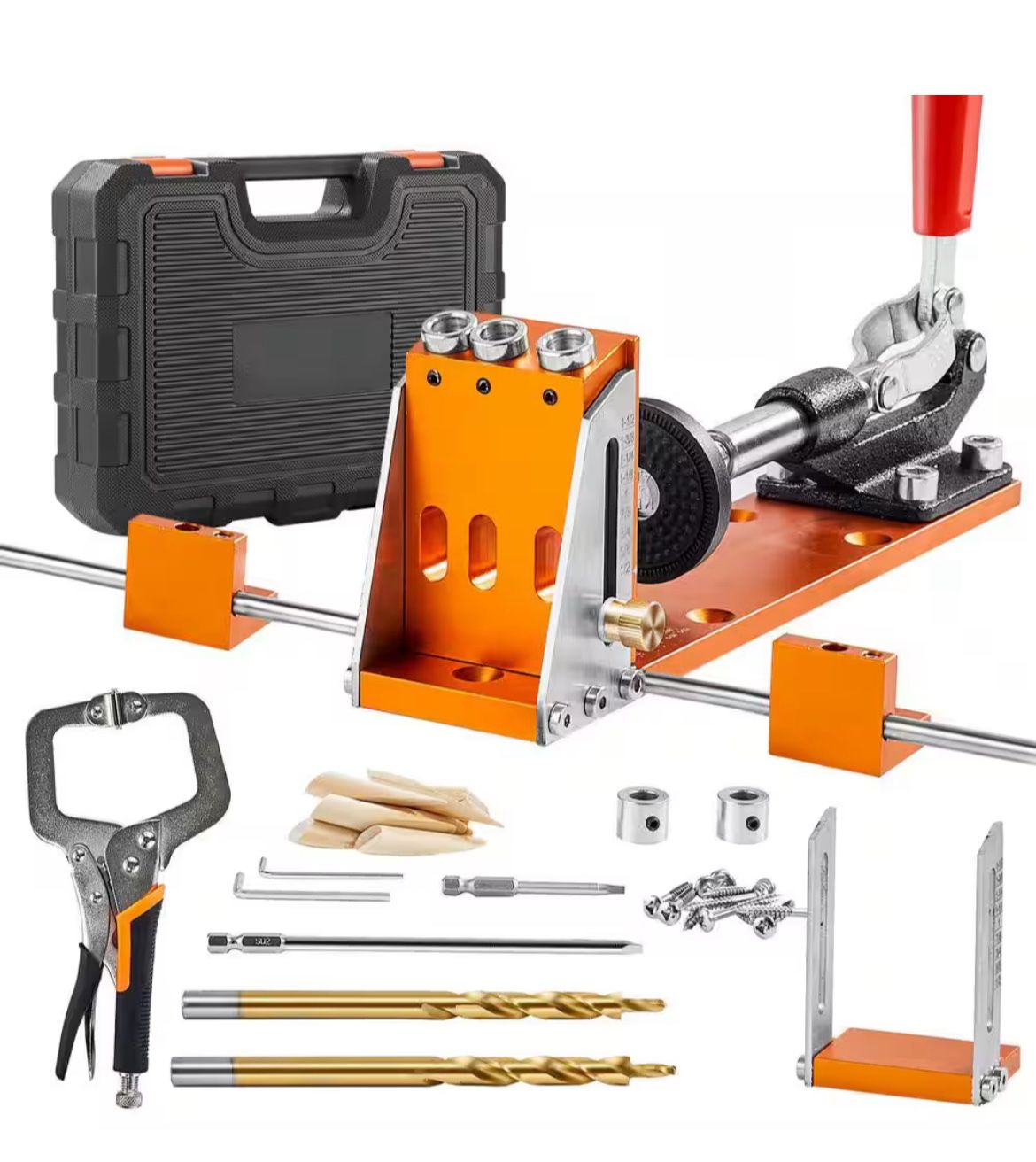 Pocket Hole Jig Kit, 34 Pcs Pocket Hole Jig System with 11 in. C-clamp, Fixture, Step Drills, Wrenches, Plasma Cutter