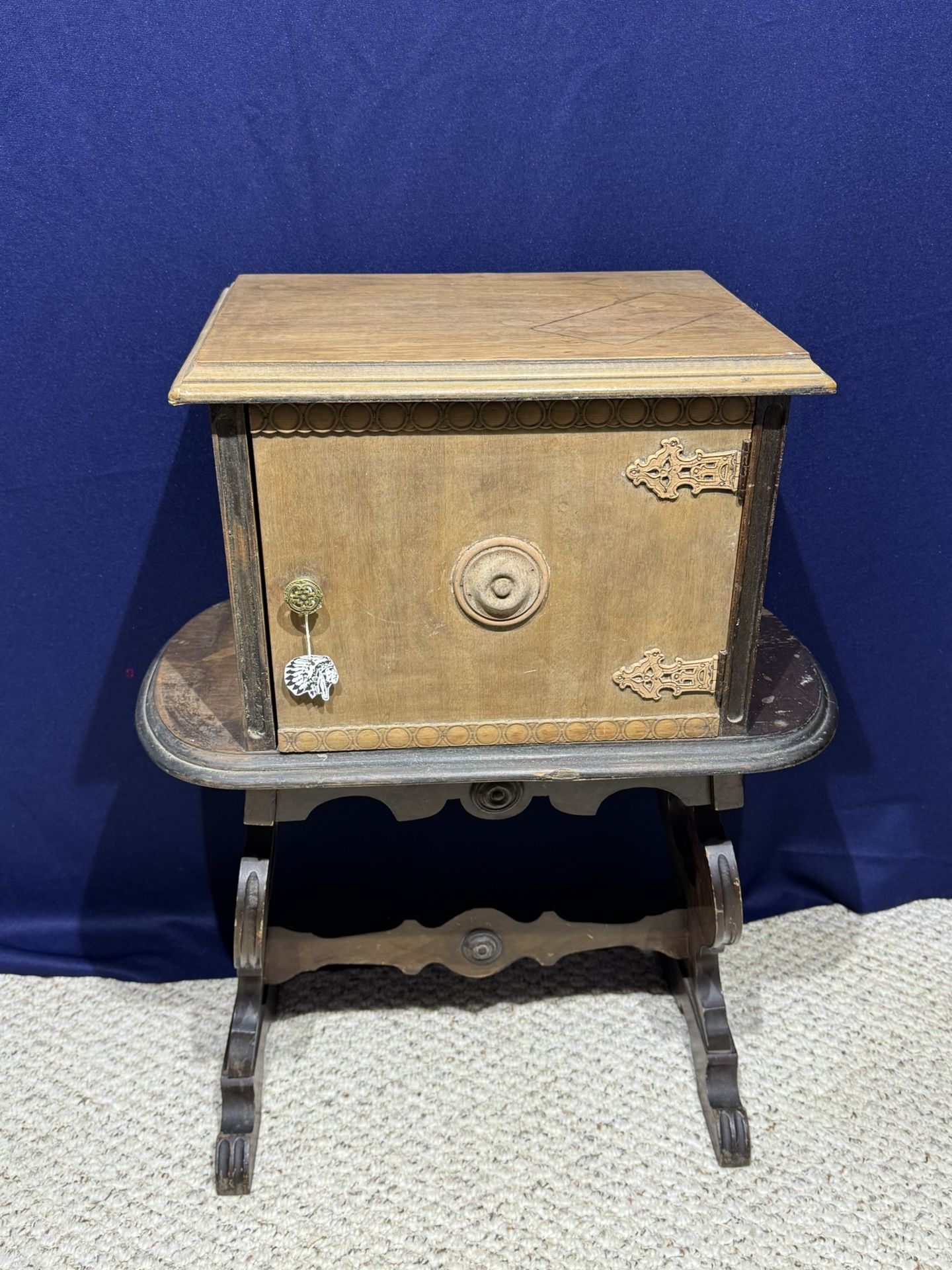 Vintage Smoking Stand with Copper Lined Humidor