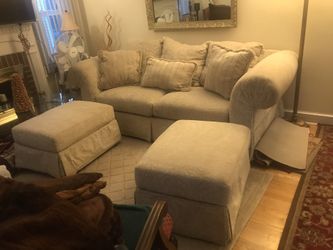 Couch With Matching Ottomans and extra pillows. Must go make me an offer.