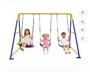 Swing Sets for Backyard, with Saucer & Belt Swing, Playground Sets for Backyards, Outdoor Swingset for Kids, Yellow