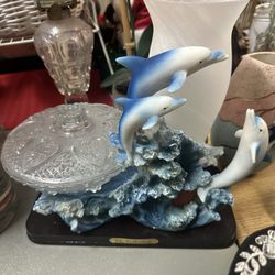 Dolphins Candy Dish And Frosted Vase