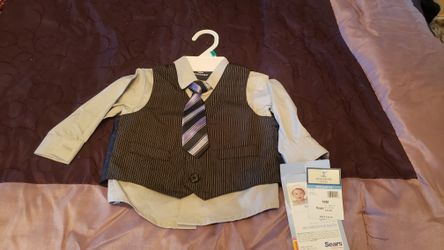 New 18 month 3 piece dress shirt vest tie