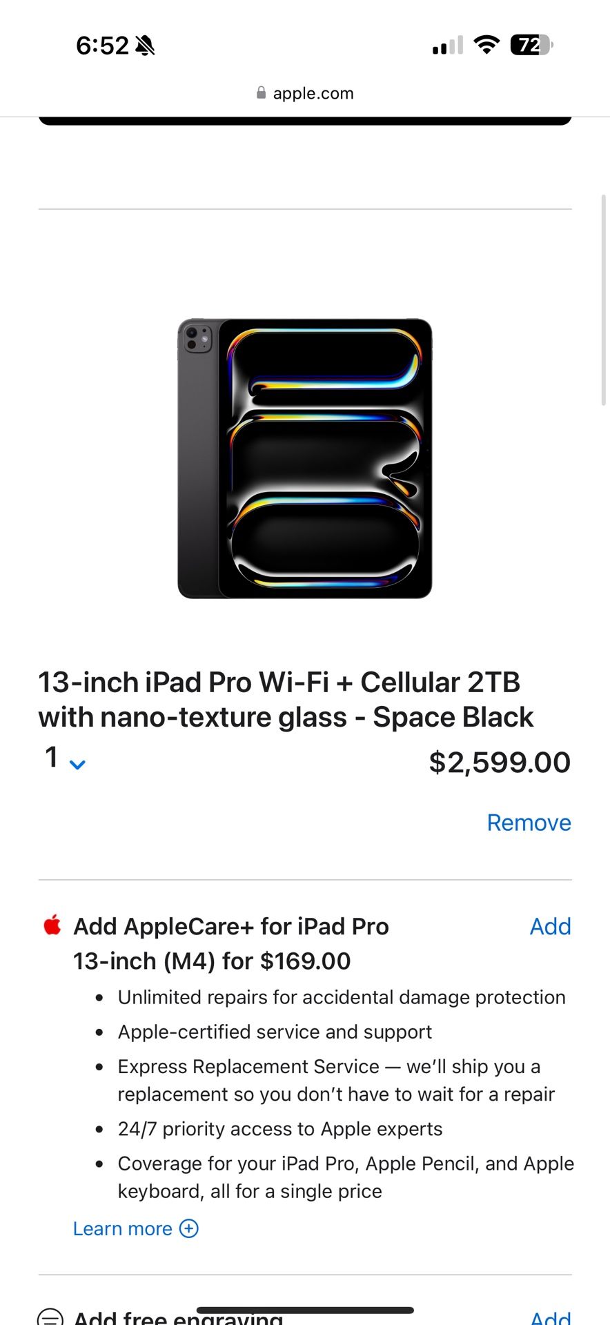 Apple iPad Pro 13” 2tb Cellular And WiFi Nano Texture Glass