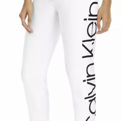 CALVIN KLEIN PERFORMANCE NWT Women's Fleece Jumbo Logo Pants White Sz M ZB66