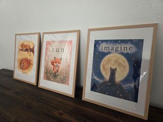 Woodland Nursery Decor | Set of 3 Framed Baby Animal Prints