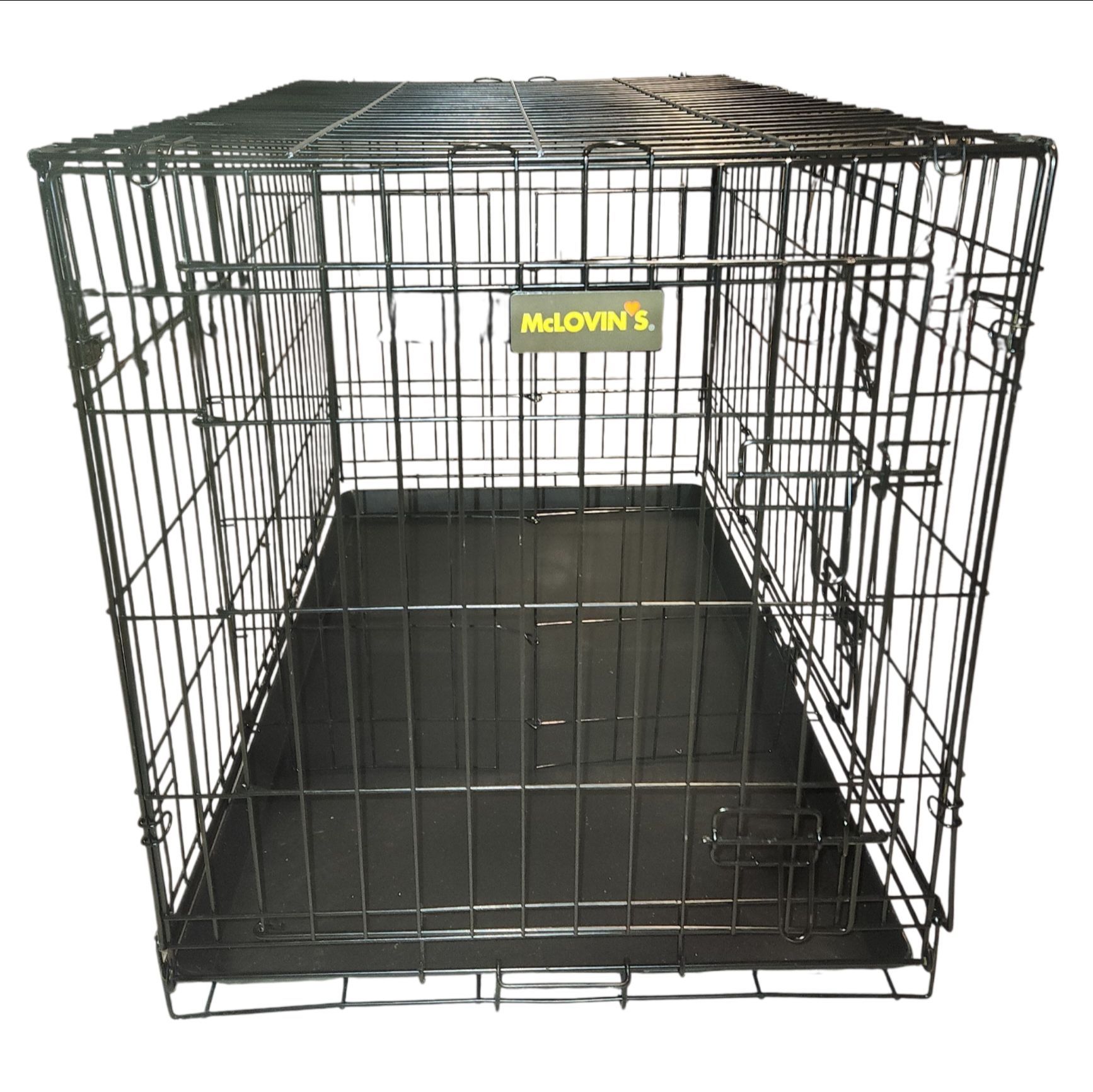 McLovin's Large Foldable 2 Door Dog Crate with Removable Divider and Plastic Mat