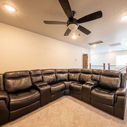 Leather Sectional Sofa W/Recliners and light