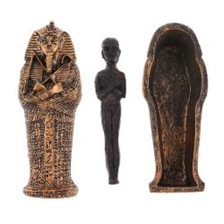 Ancient Egyptian Resin Coffin with Mummy Insert Figurine Egypt Pharaoh Statue Miniature Craft Sacrificial Props Collectible
